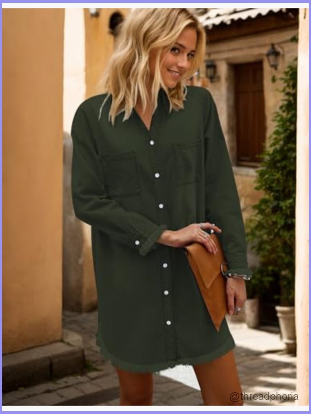 Denim Shirt Dress Long Sleeve Button Down Casual Tunic Top - Picture 4 of 7